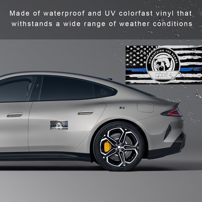 YTFRL 2 PCS Thin Line Sticker Code 4, American Flag Waterproof Vinyl Decal Police Support Bumper Stickers, Reflective Support Law Enforcement Decal for Car Truck Window Laptop (Large+Small) - Image 3